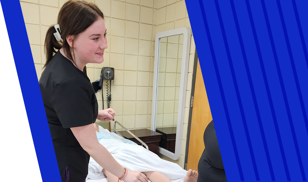 Young medical assistant student writing on clipboard