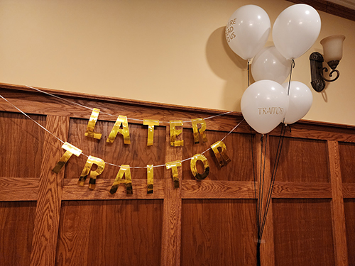 Later Traitor letters on wall with balloons