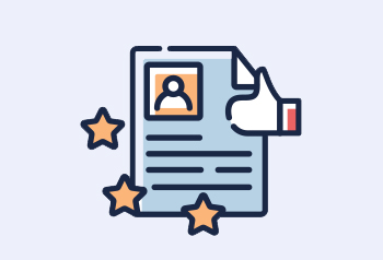 Drawing of a certificate with stars and thumbs up